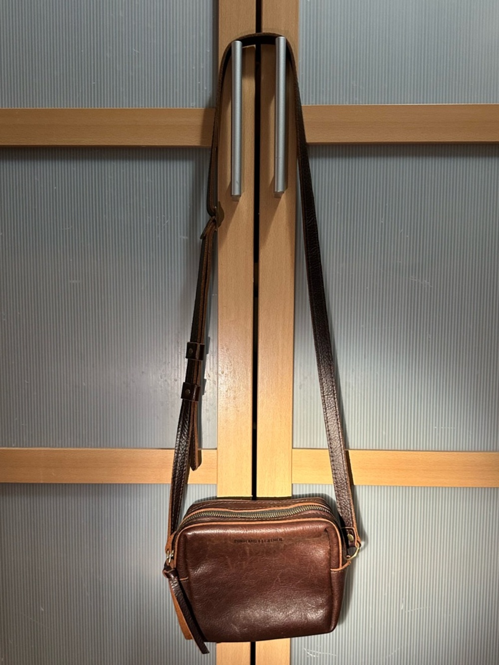 Portland Leather Goods Mesa Mini Brown Leather Crossbody Bag in cold brew